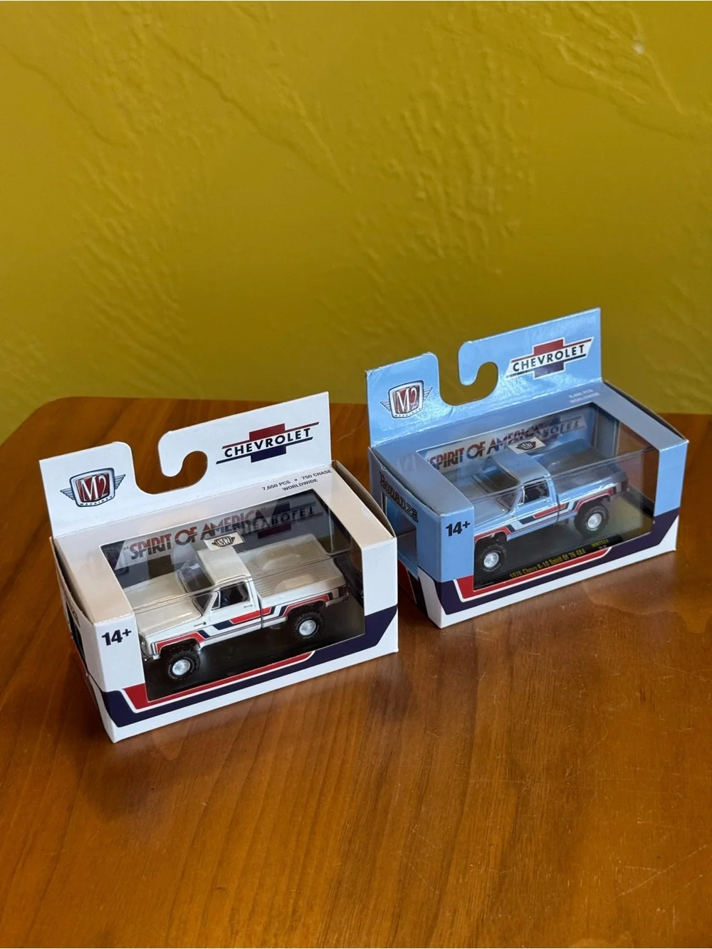 M2 Machines Chevrolet Spirit of America Diecast Pickup Trucks - White & Blue